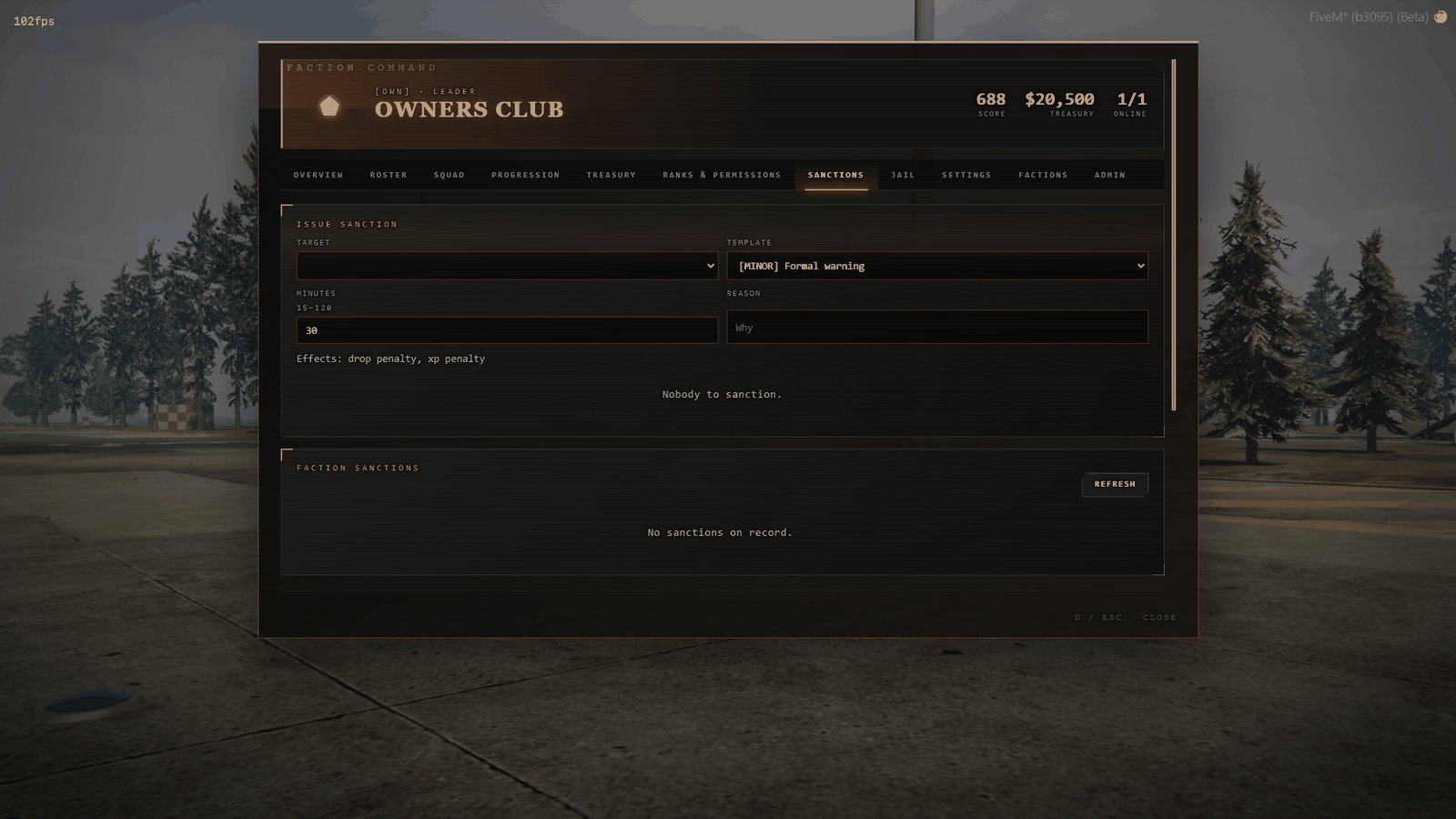 Ranks and permissions matrix in the faction hub